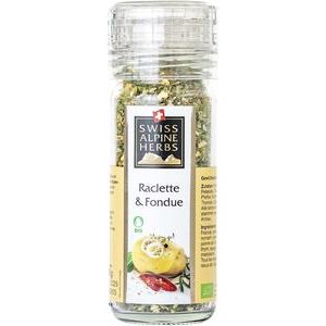 Swiss Alpine Herbs Raclette & Fondue Bio-Gewürzmischung Mühle 28g