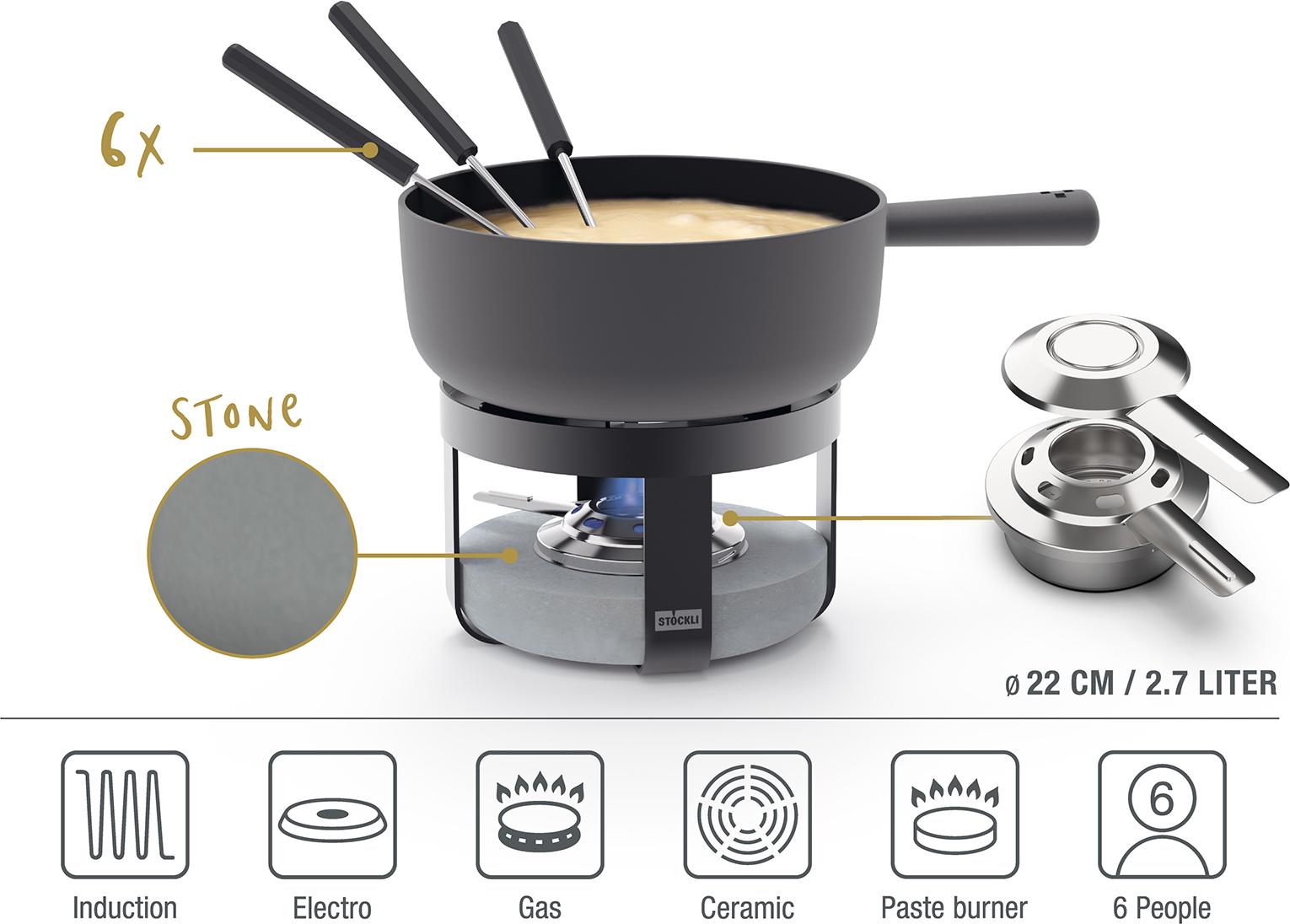 Stöckli Pilatus Stone Classic 22 BL Fondue-Set